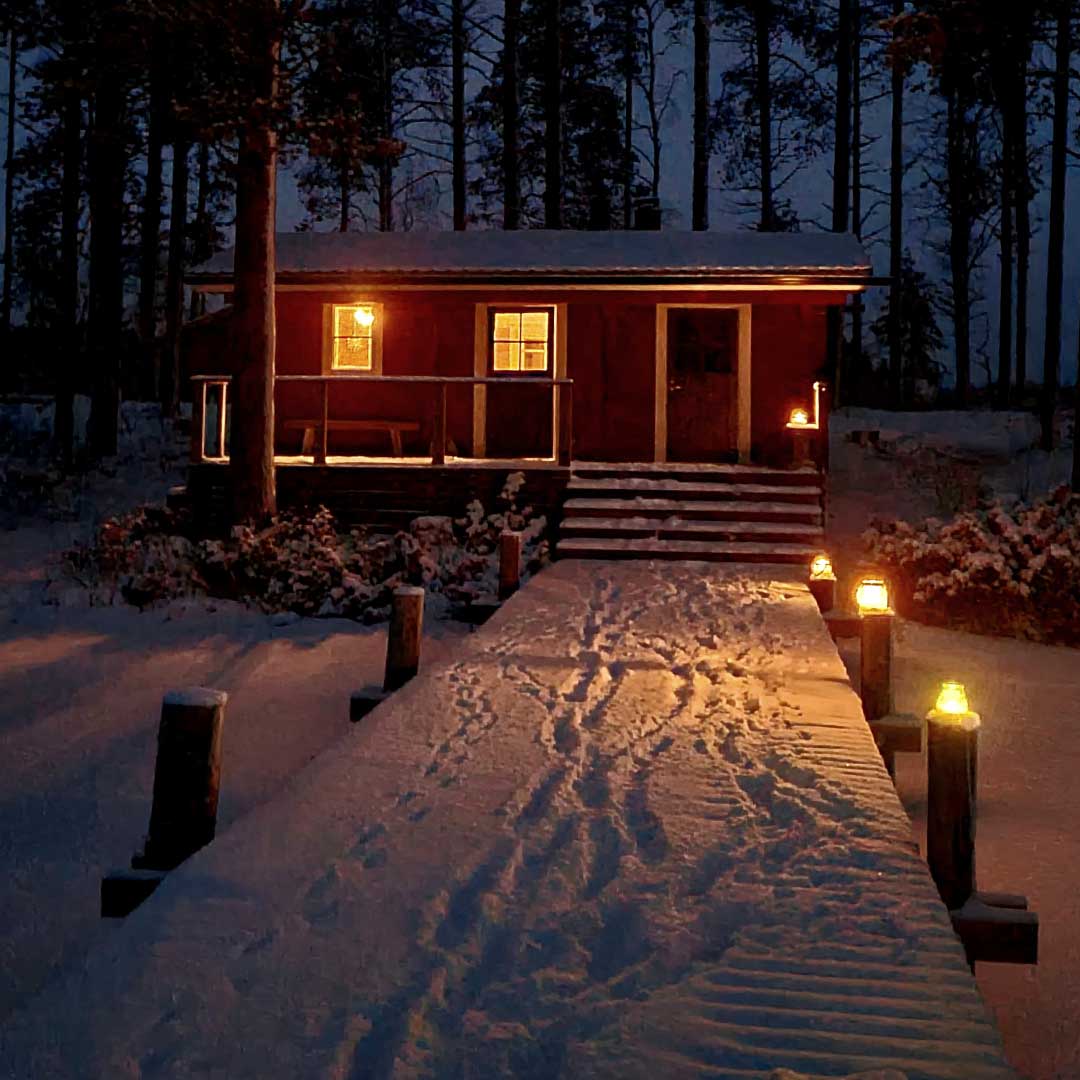 Lakeshore sauna in winter